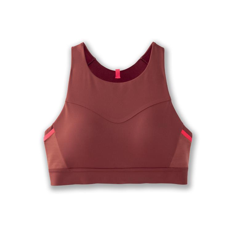 Brooks Women's Drive 3 Pocket Running Bra - Burgundy/Terracotta/Fluoro Pink (FMDP41508)